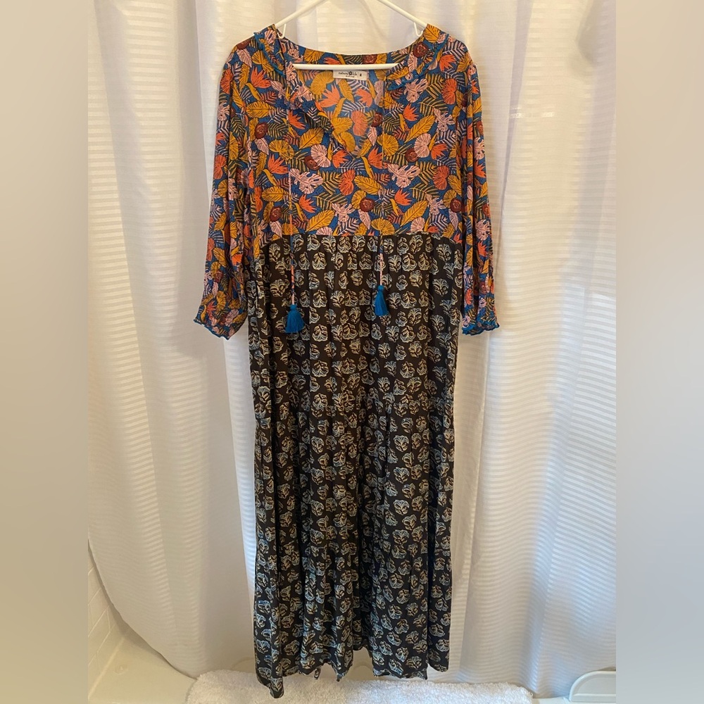NATURAL LIFE Orange and Blue V-Neck Sundress